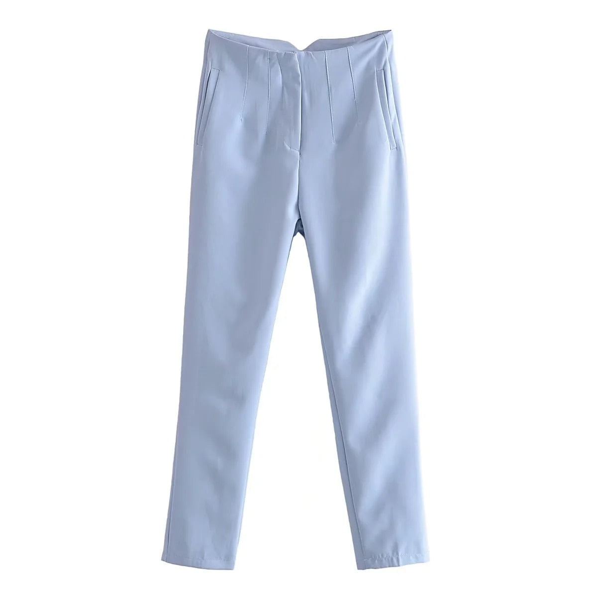 Elegante Polyester Broek met Stretch en Knoopsluiting