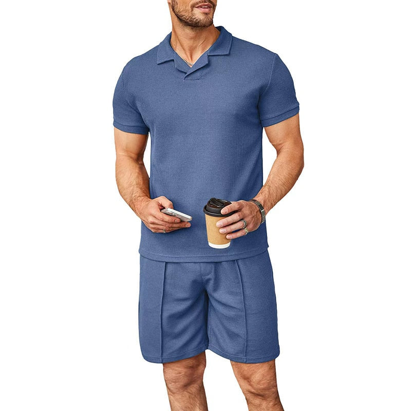 Elegant Heren Italiaans Zomer Set: Ademende Katoenen Polo & Shorts