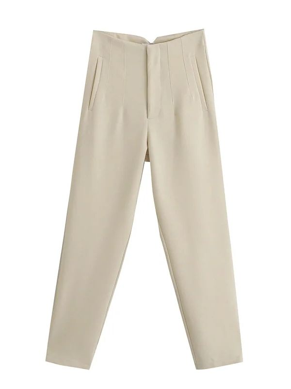 Elegante Polyester Broek met Stretch en Knoopsluiting