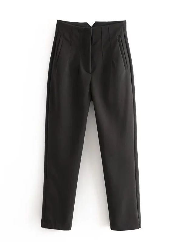 Elegante Polyester Broek met Stretch en Knoopsluiting