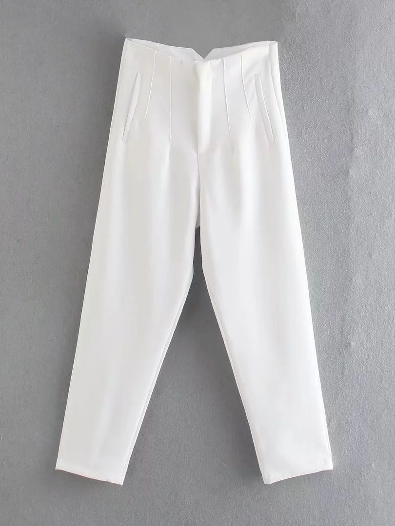 Elegante Polyester Broek met Stretch en Knoopsluiting