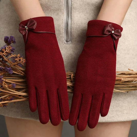 Belle Fleur Elegance: Touchscreen-Vriendelijke Winterhandschoenen met Charmant Strikdetail