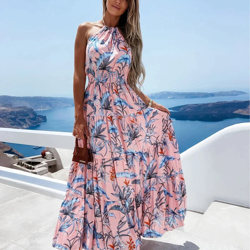 Lotte - Roze Maxi-Jurk met Nekband