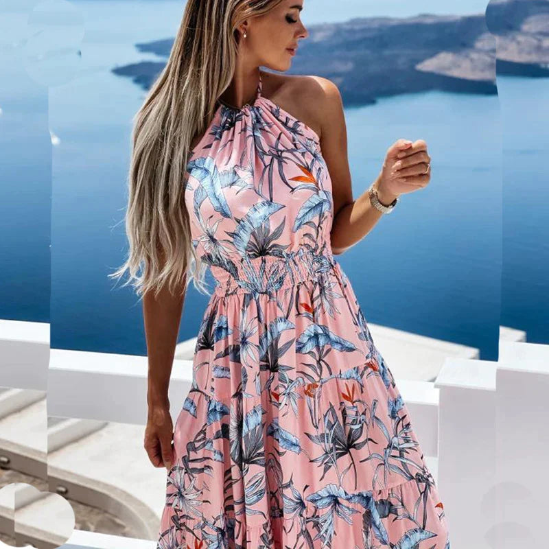 Lotte - Roze Maxi-Jurk met Nekband