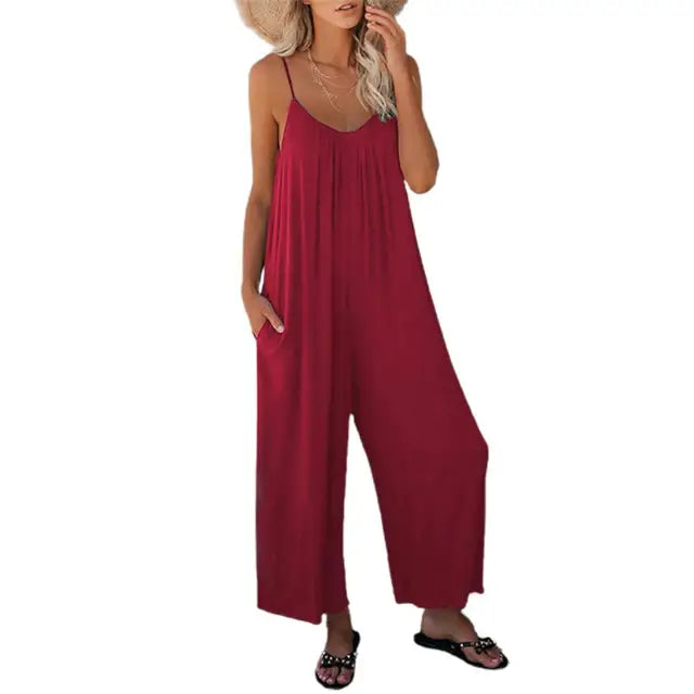 Brenna - Donkerblauwe Spaghetti Bandjes Jumpsuit