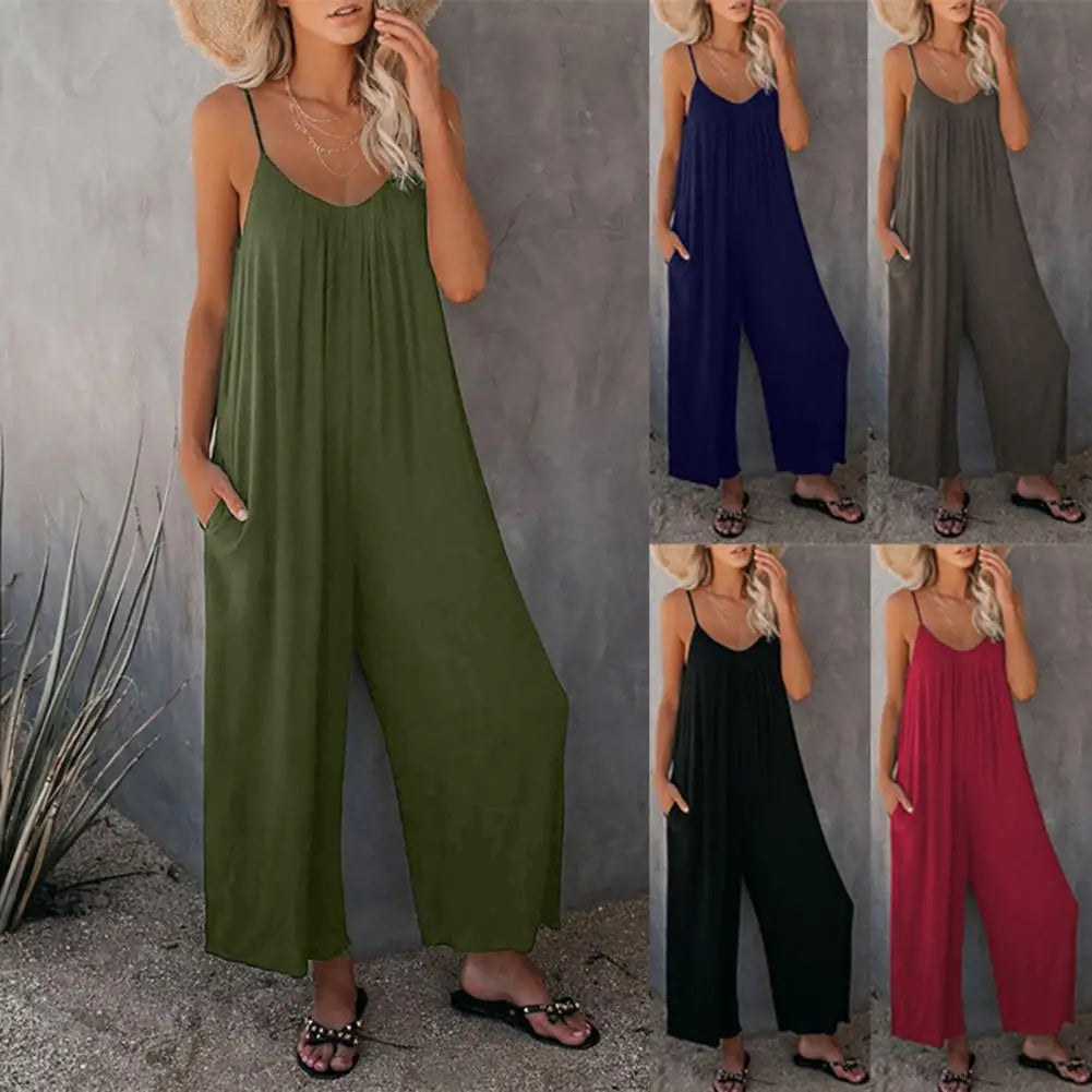 Brenna - Donkerblauwe Spaghetti Bandjes Jumpsuit