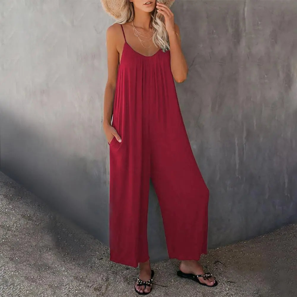 Brenna - Donkerblauwe Spaghetti Bandjes Jumpsuit