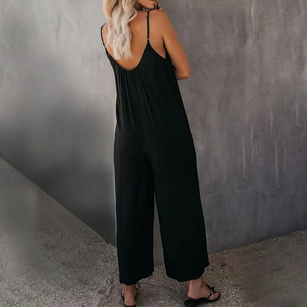 Brenna - Donkerblauwe Spaghetti Bandjes Jumpsuit