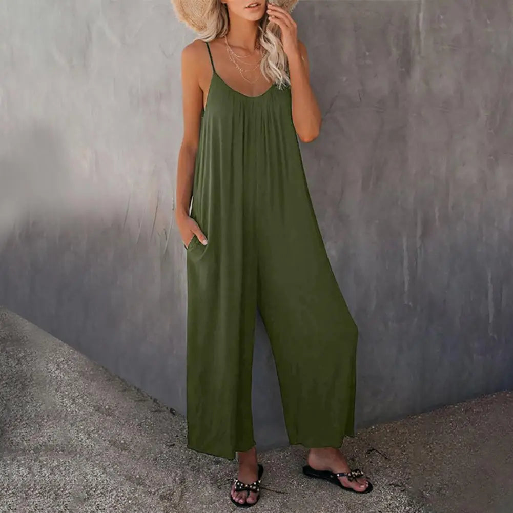 Brenna - Donkerblauwe Spaghetti Bandjes Jumpsuit