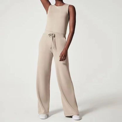 Beige Jumpsuit met Trekkoord - Ella