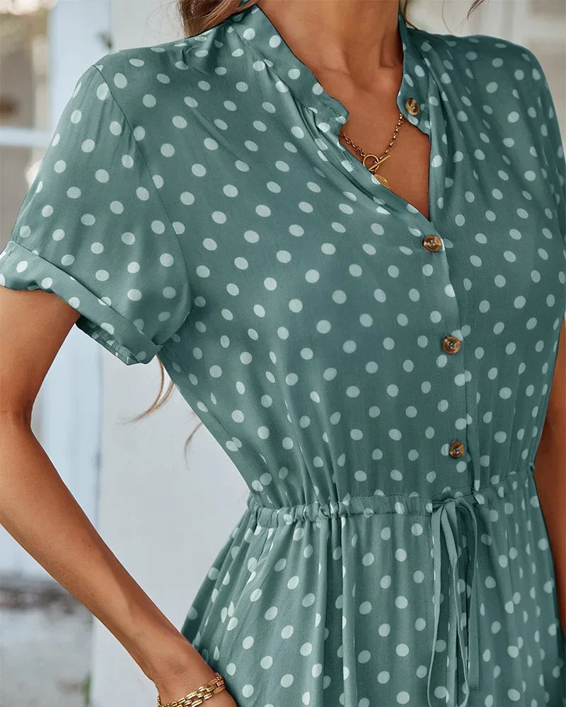 Groene Shirtkraag Elegante Jurk - Janette