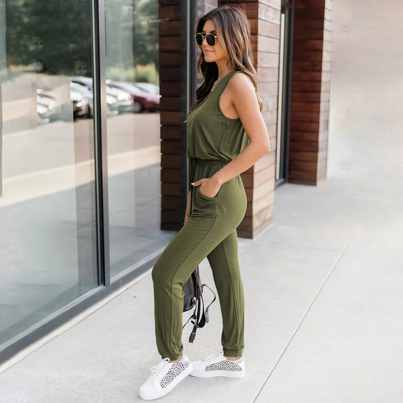 Areanna - Zwarte Casual Mouwloze Jumpsuit