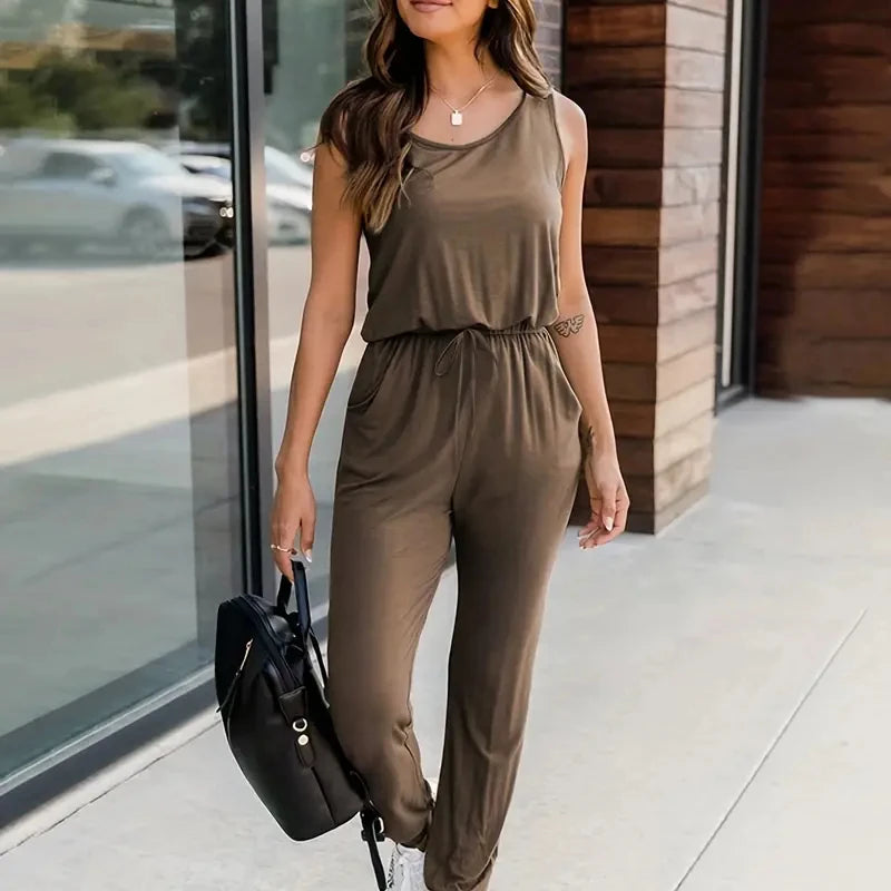 Areanna - Zwarte Casual Mouwloze Jumpsuit