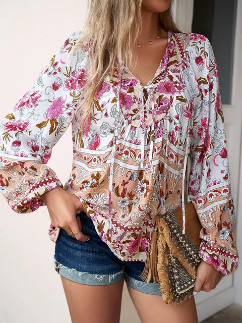 Paarse Boho Bloemenblouse - Abegail