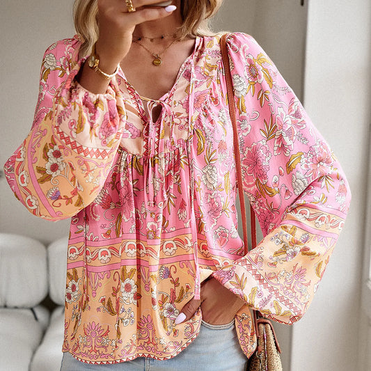 Paarse Boho Bloemenblouse - Abegail