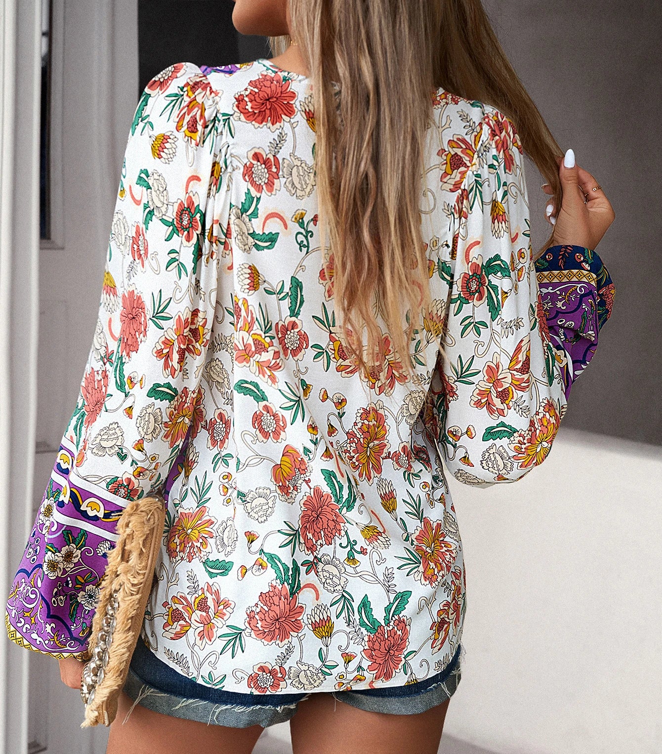 Paarse Boho Bloemenblouse - Abegail