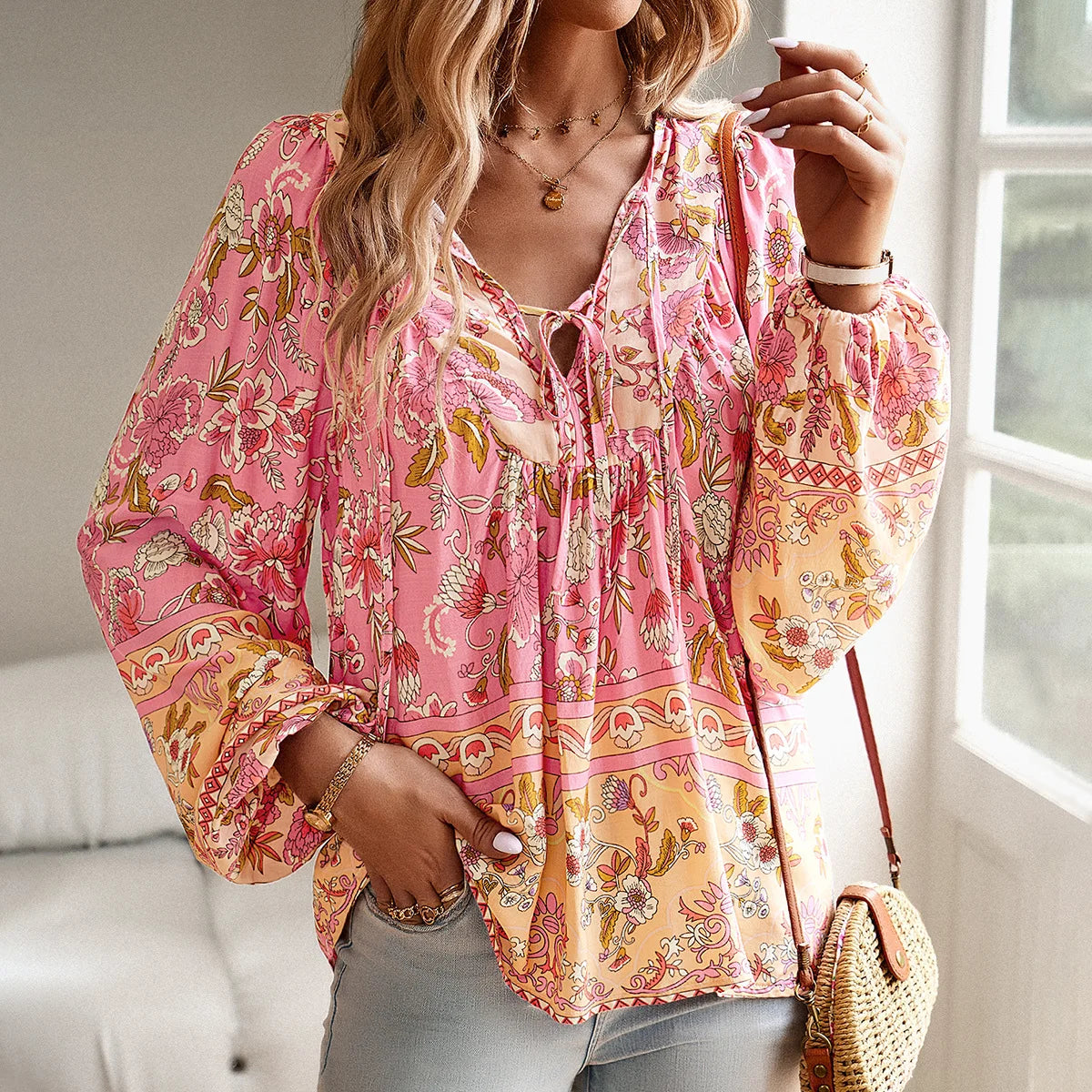 Paarse Boho Bloemenblouse - Abegail