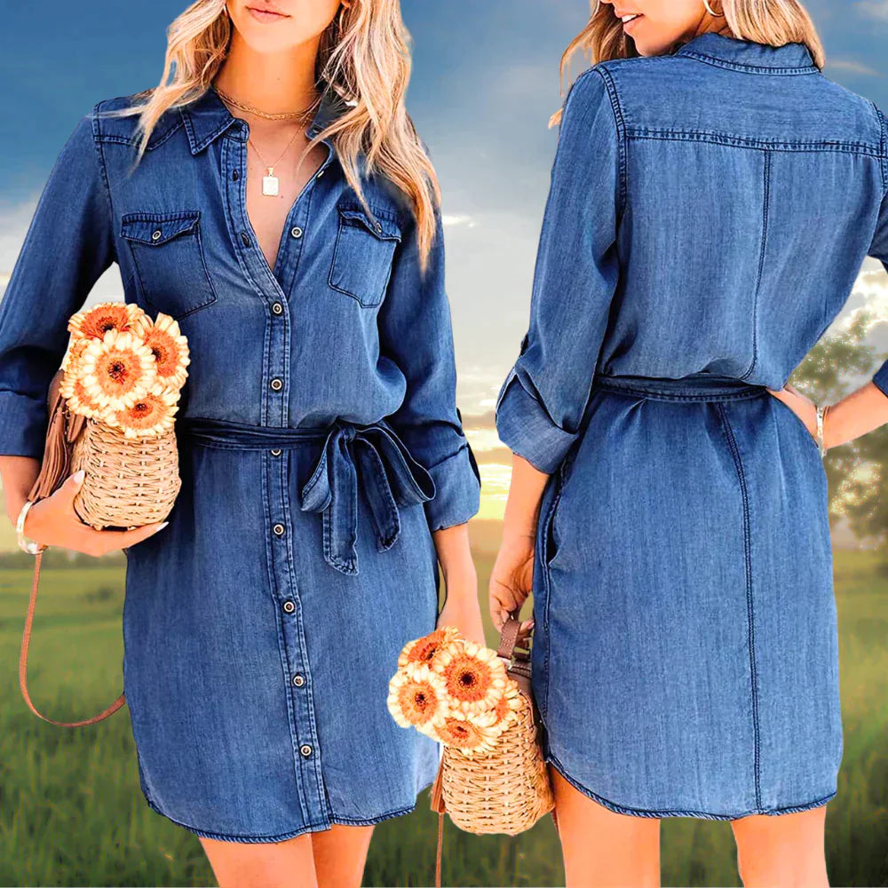 Lila - Zomerse Denimjurk Donkerblauw