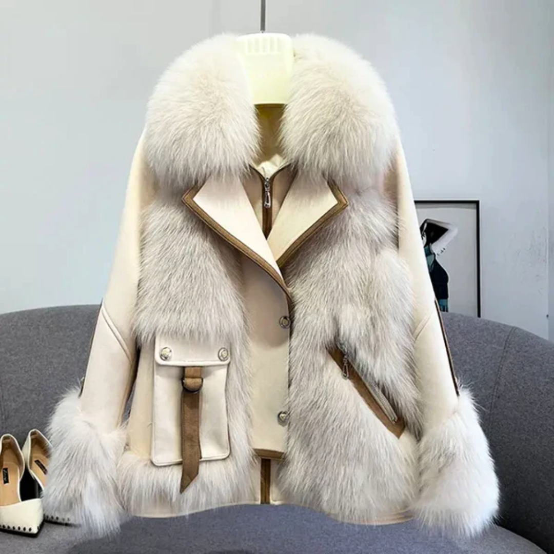 Chique Elegantie: Luxueuze Faux Fur & Lederen Accenten Jas