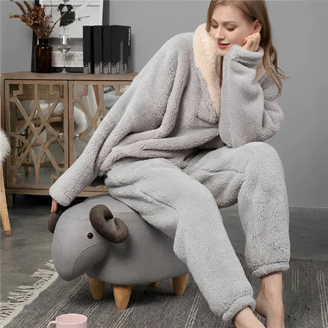 Knuffelcomfort: Luxe Sherpa Fleece Pyjamaset voor Dames