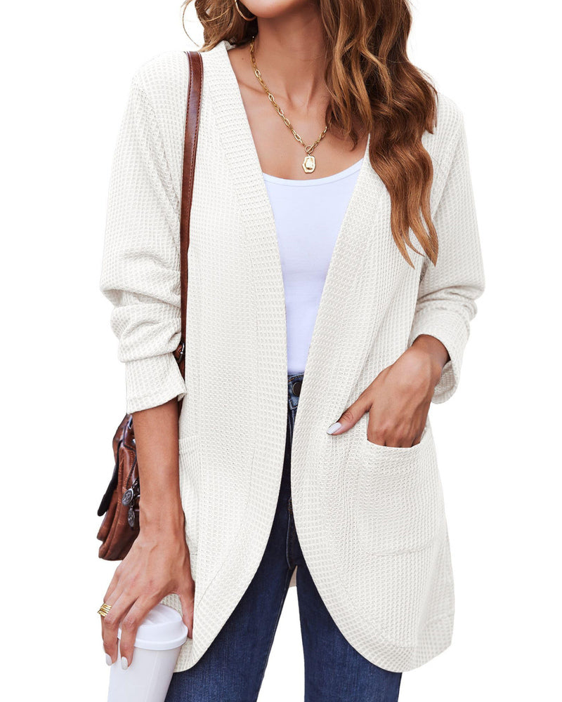 Stijlvolle Dames Wafelgebreide Cardigan met Zakken - Licht & Comfortabel