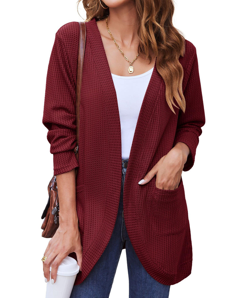 Stijlvolle Dames Wafelgebreide Cardigan met Zakken - Licht & Comfortabel