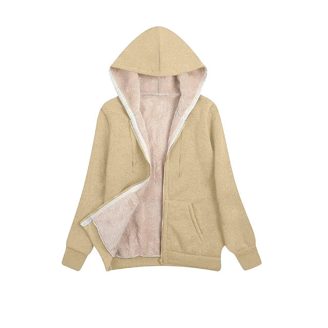 Gezellige Chique Fuzzy Hooded Jacket - Dames Rits-Up Casual Elegantie