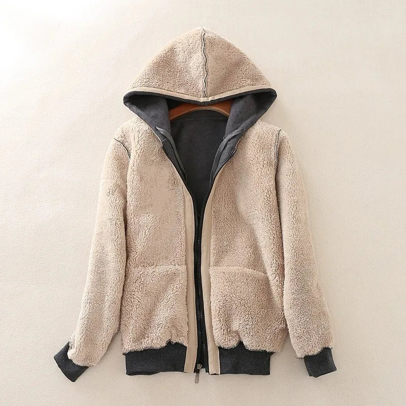 Gezellige Chique Fuzzy Hooded Jacket - Dames Rits-Up Casual Elegantie