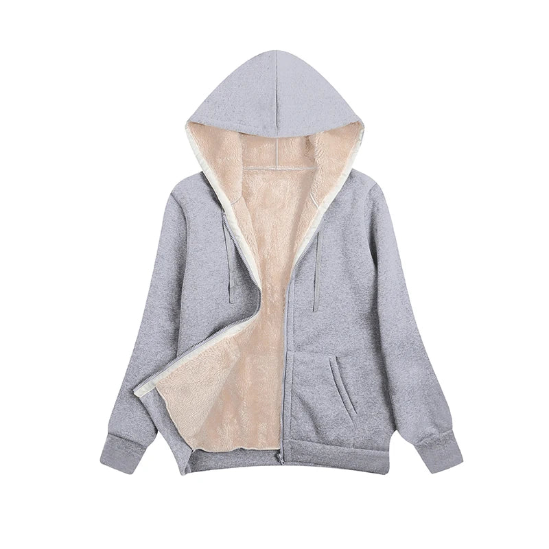 Gezellige Chique Fuzzy Hooded Jacket - Dames Rits-Up Casual Elegantie