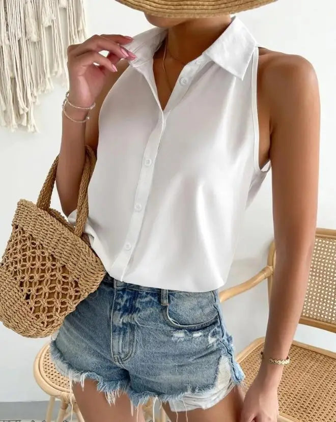 Pauline - Witte Casual Mouwloze Blouse