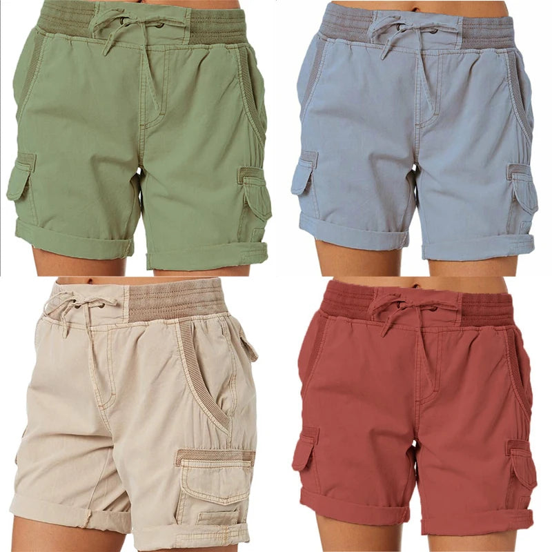 Chique Comfort: Dames High-Waisted Katoen Linnen Shorts - Luchtige Elegantie