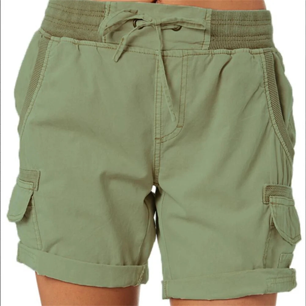 Chique Comfort: Dames High-Waisted Katoen Linnen Shorts - Luchtige Elegantie