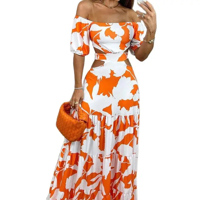 Judy - Elegante Oranje Off-Shoulder Jurk