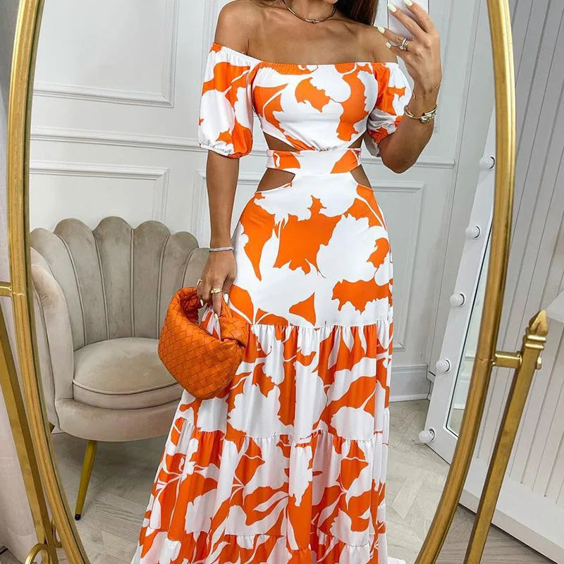 Judy - Elegante Oranje Off-Shoulder Jurk