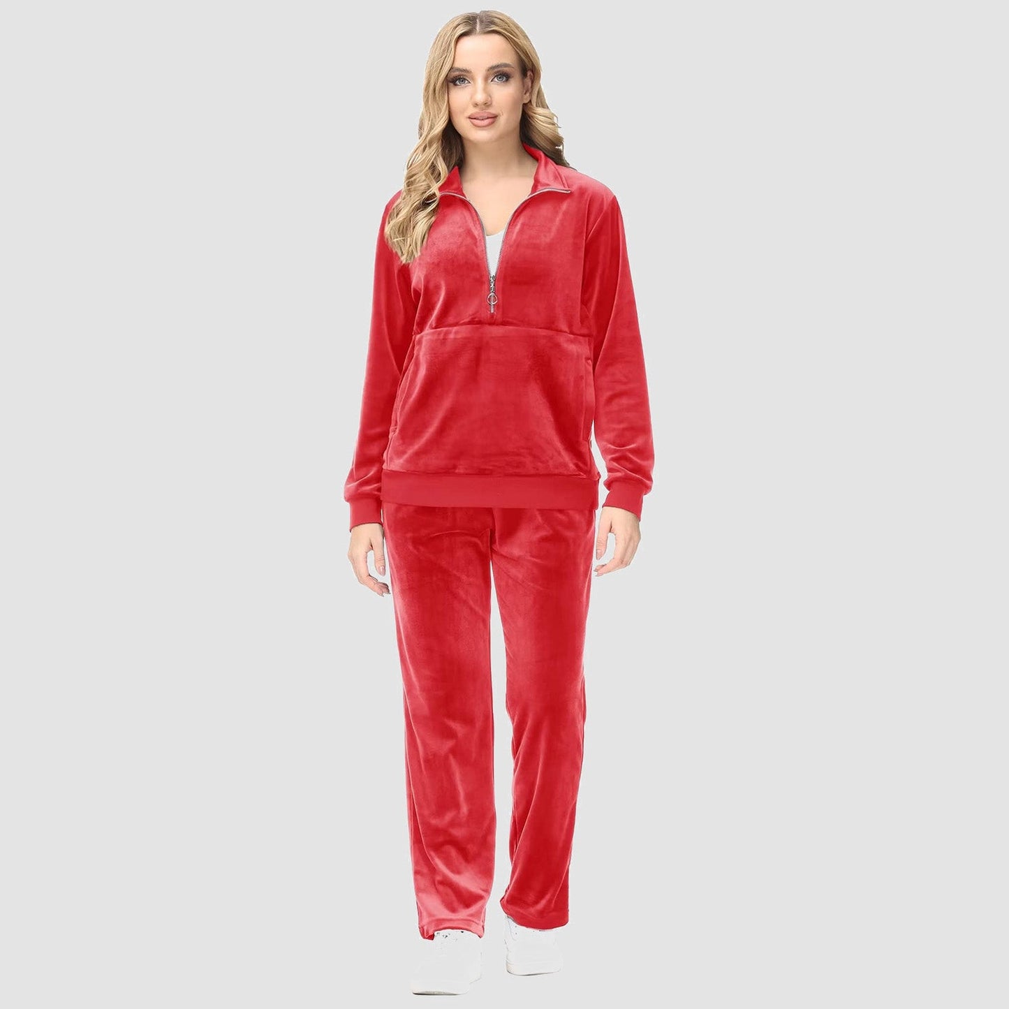 Luxe Warmte: Dames Velours Half-Rits Fleece Trui – Knusse Elegantie