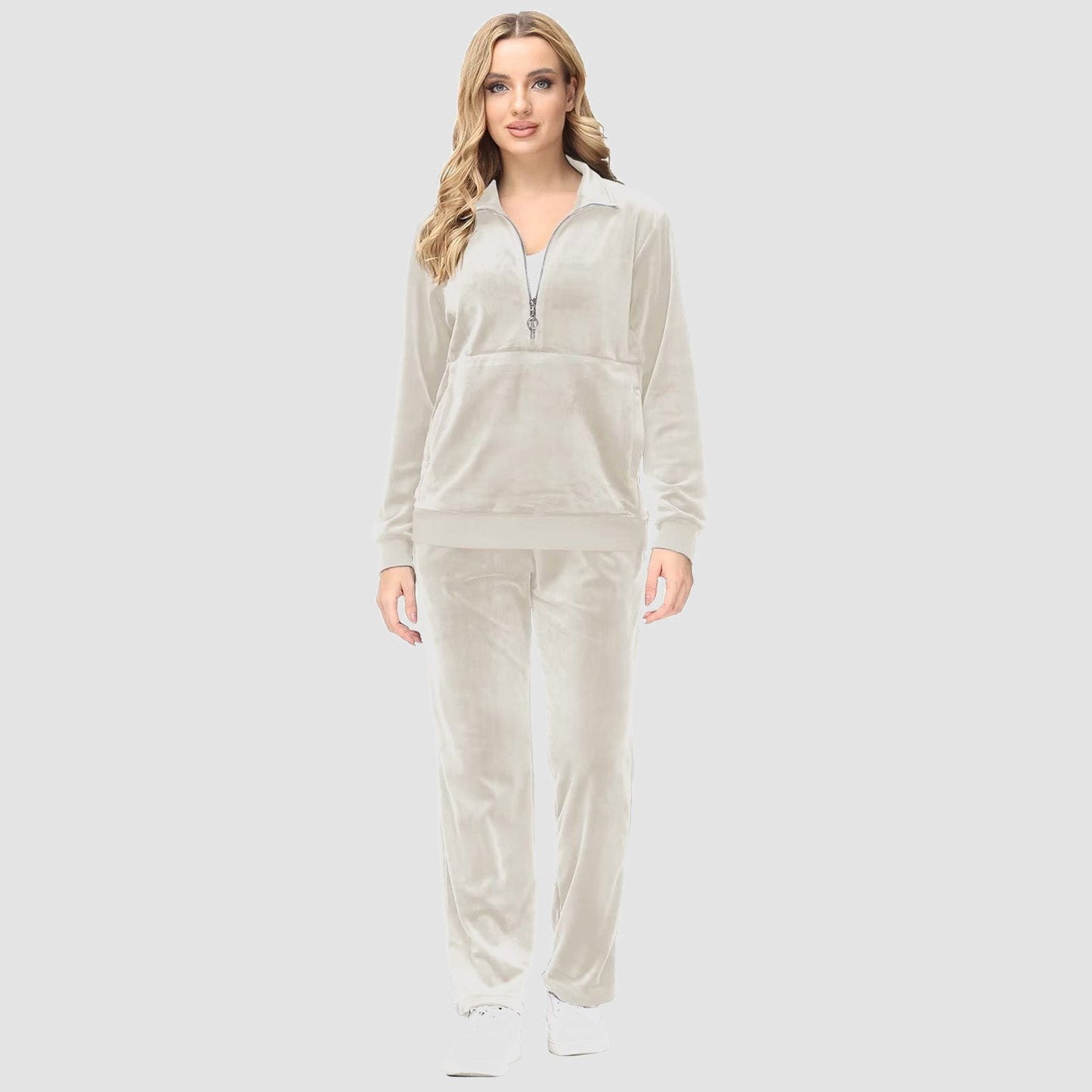 Luxe Warmte: Dames Velours Half-Rits Fleece Trui – Knusse Elegantie