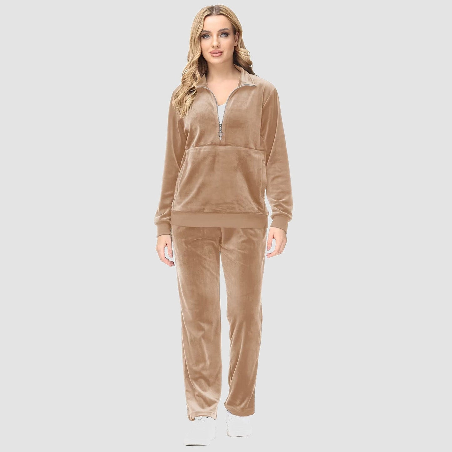 Luxe Warmte: Dames Velours Half-Rits Fleece Trui – Knusse Elegantie