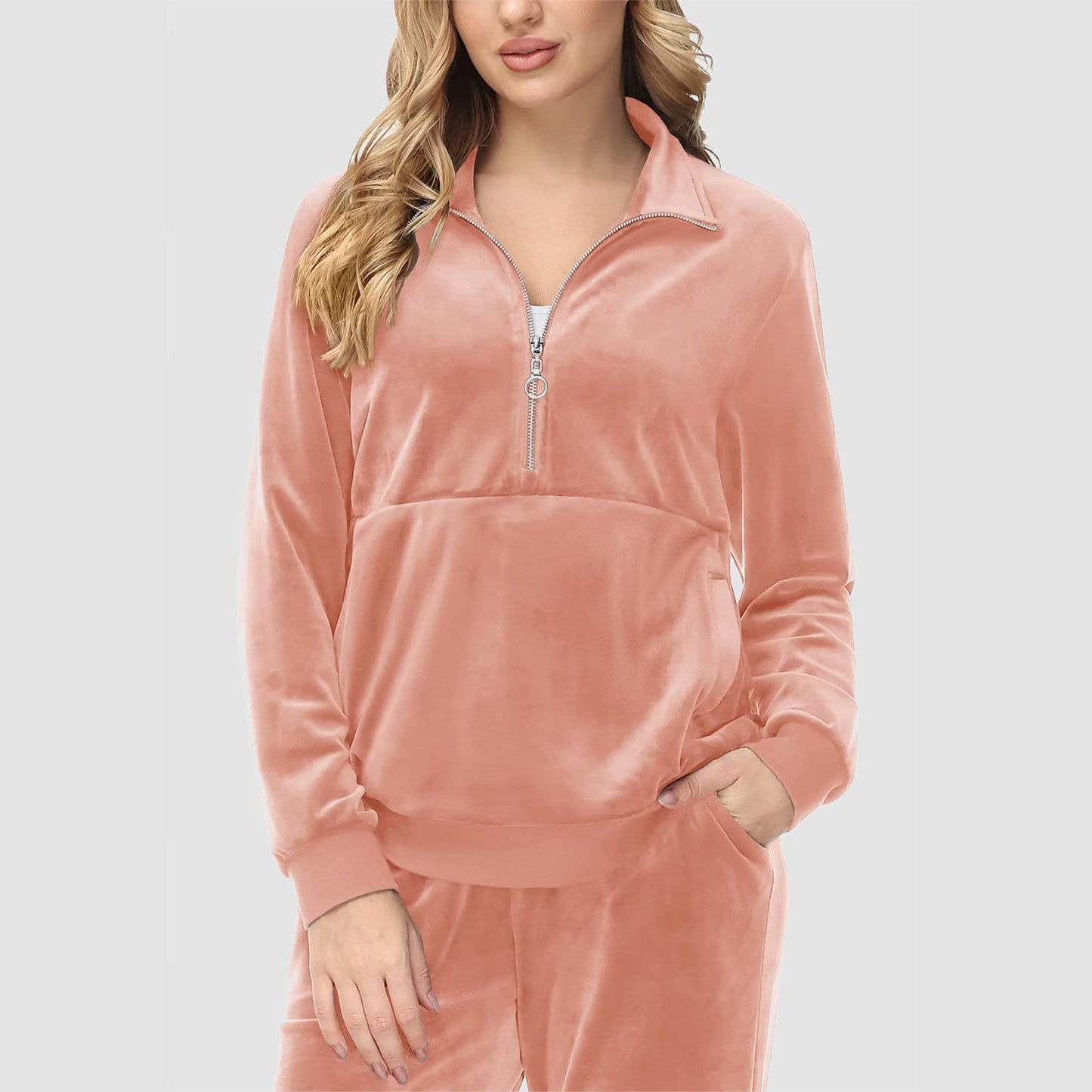 Luxe Warmte: Dames Velours Half-Rits Fleece Trui – Knusse Elegantie