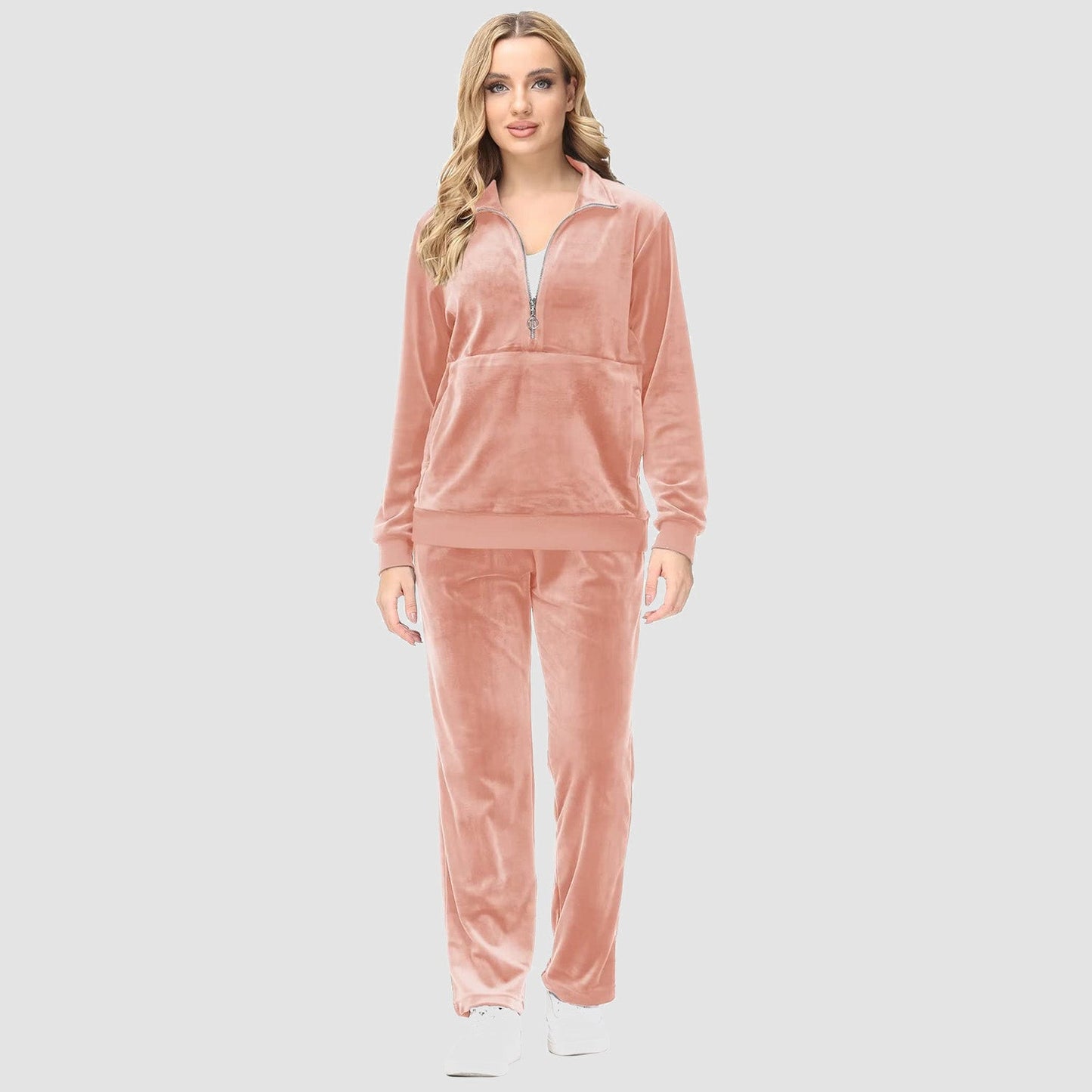 Luxe Warmte: Dames Velours Half-Rits Fleece Trui – Knusse Elegantie