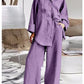 Comfort & Stijl: Herfst-Ready Losse Fit Pyjama Set met V-hals & Wijde Broek