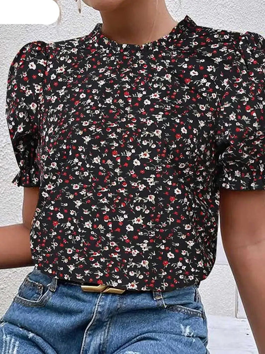 Zwarte Zanzea Bloemenprint Blouse - Lenda