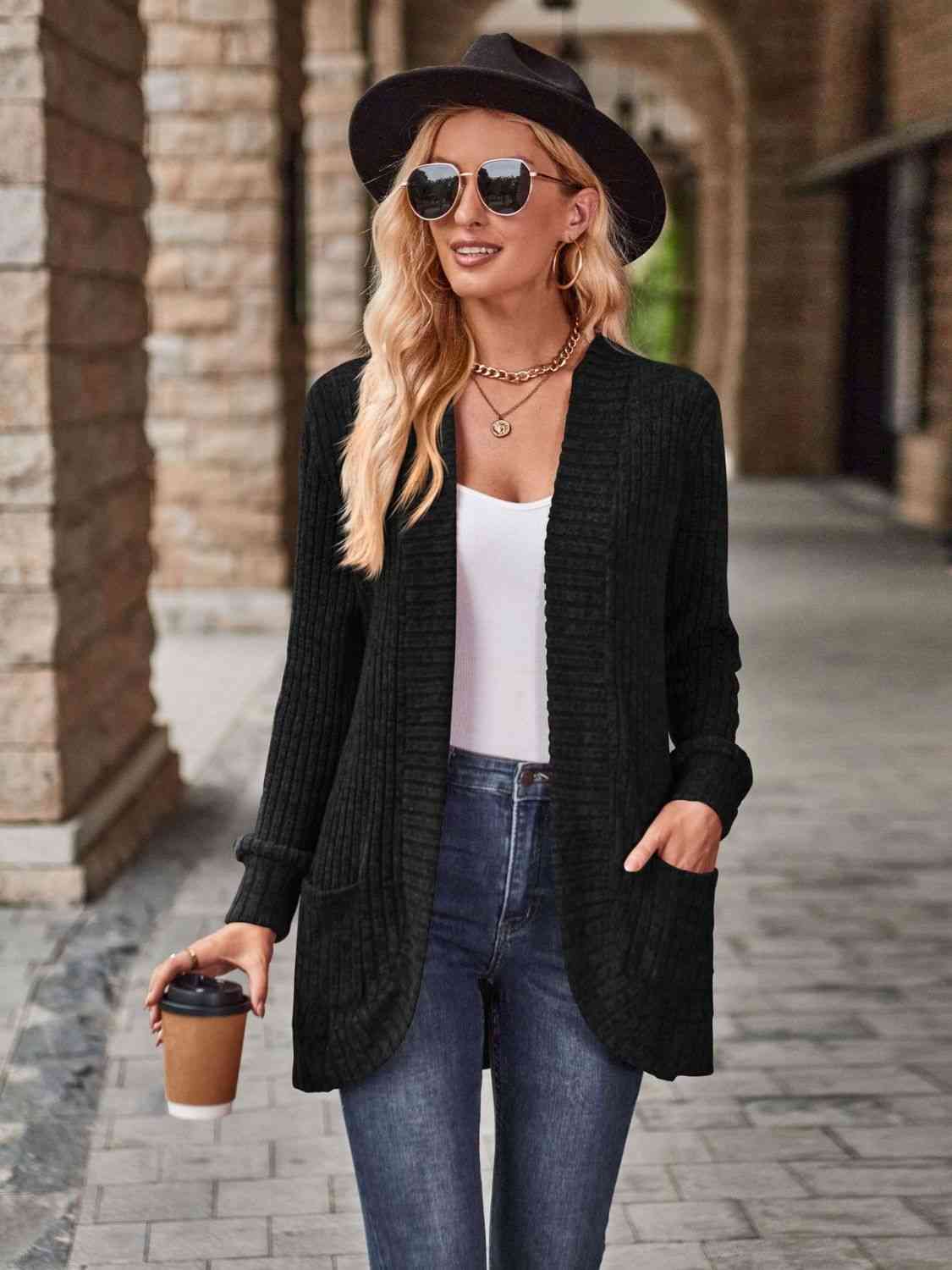 Comfort Stretch Open Front Cardigan met Zakken