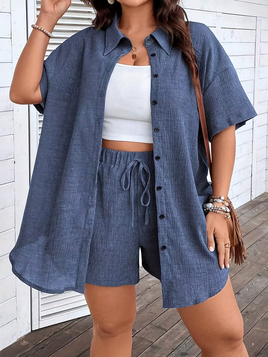 Donkerblauwe Plus Size Casual Set - Livia