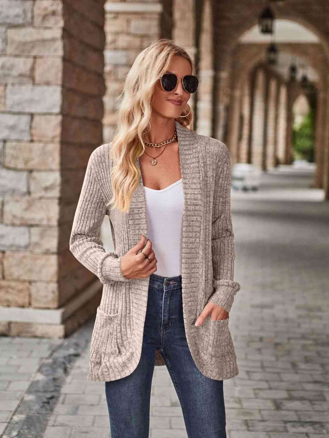 Comfort Stretch Open Front Cardigan met Zakken