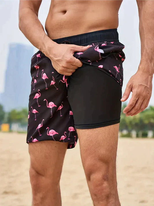 Denis - Zwart Flamingo AquaFlex Zwemshorts