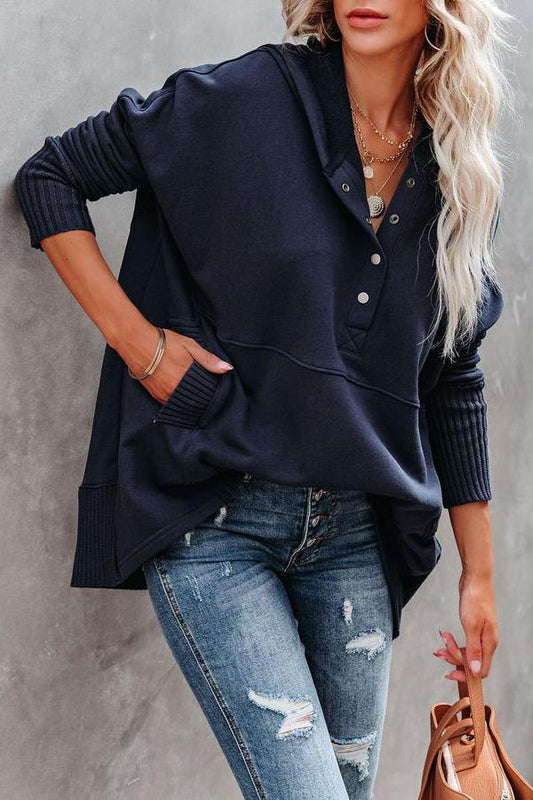 Chique Delancey Katoenen Henley Hoodie met Zakken