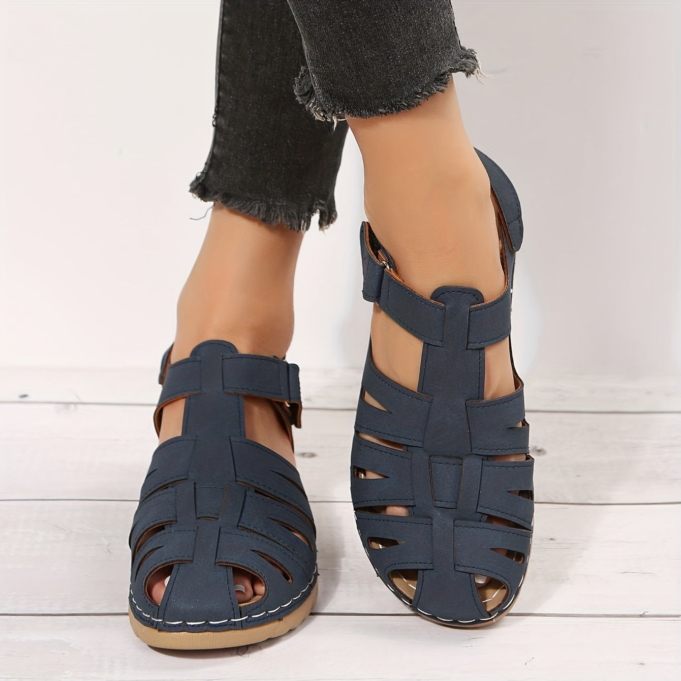 Zwarte Retro Wedge Sandalen - Luna