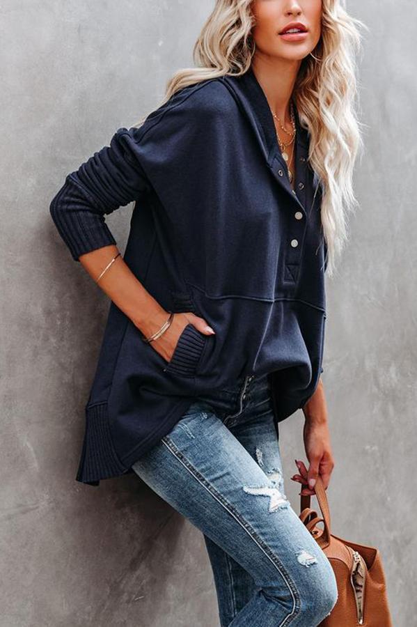 Chique Delancey Katoenen Henley Hoodie met Zakken