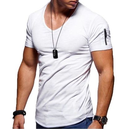 Max - Witte V-Hals T-Shirt voor Fitness en Bodybuilding