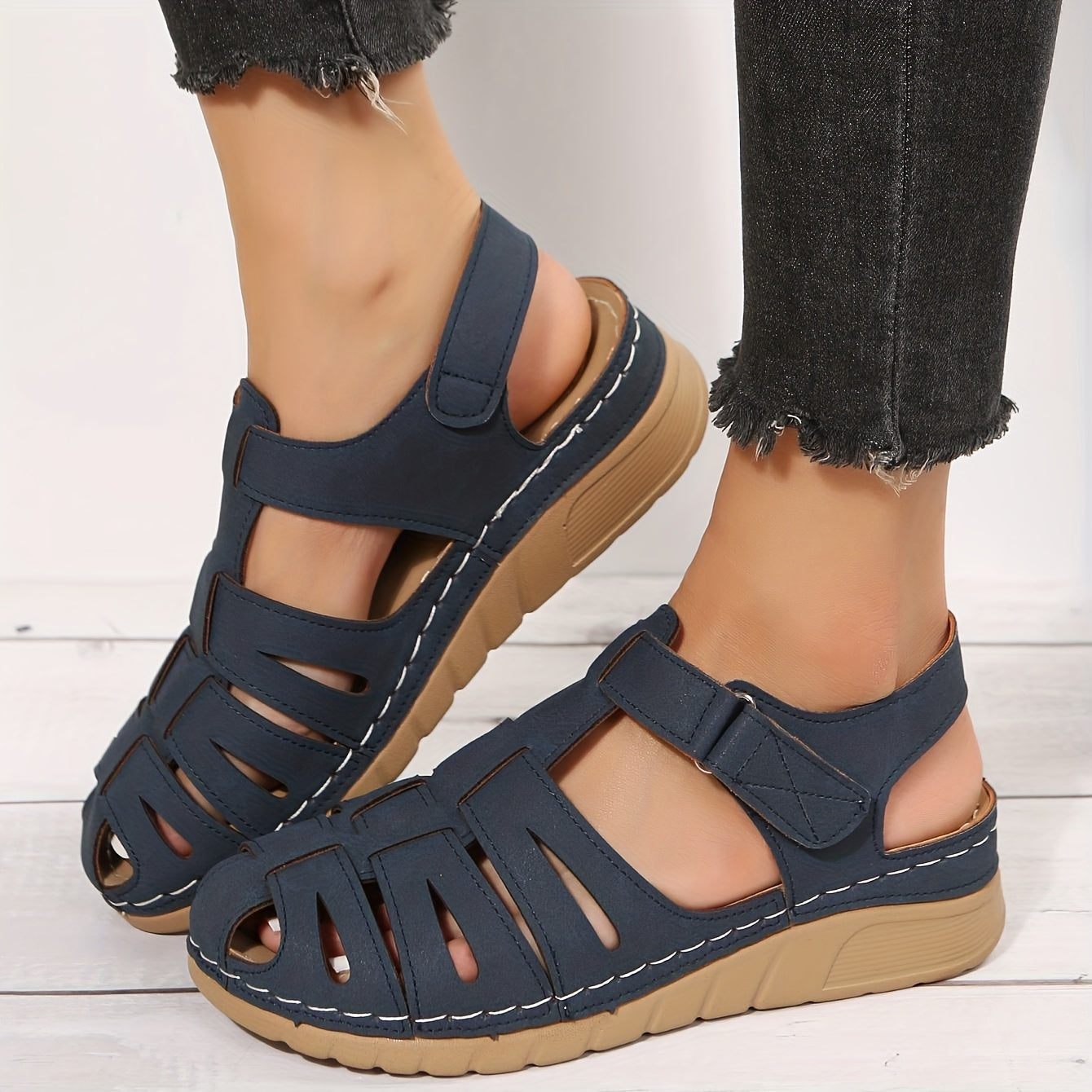 Zwarte Retro Wedge Sandalen - Luna